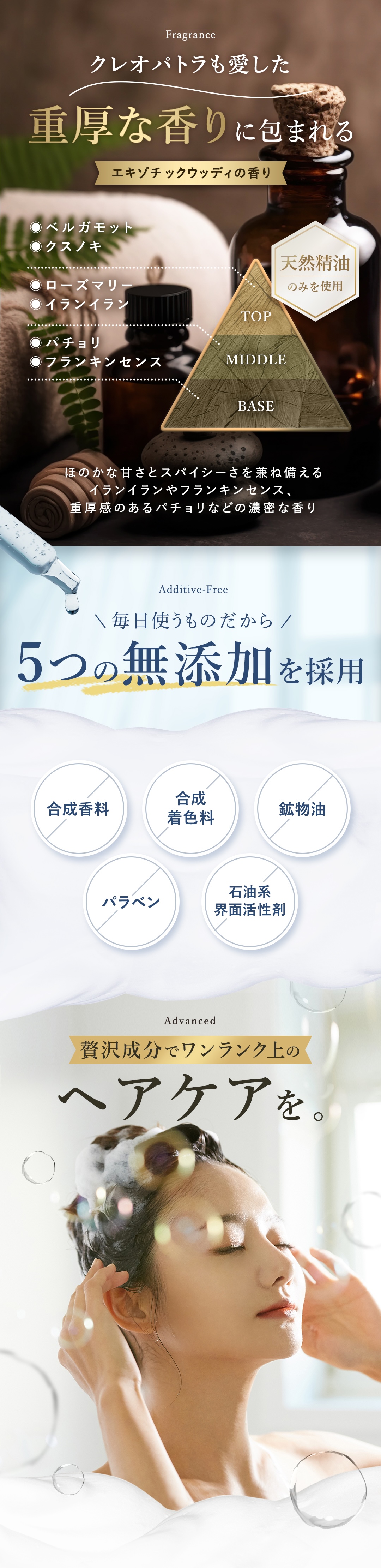 クレオパトラも愛した エキゾチックウッディの香り 天然精油 合成香料不使用 ベルガモット クスノキ ローズマリー イランイラン パチョリ フランキンセンス